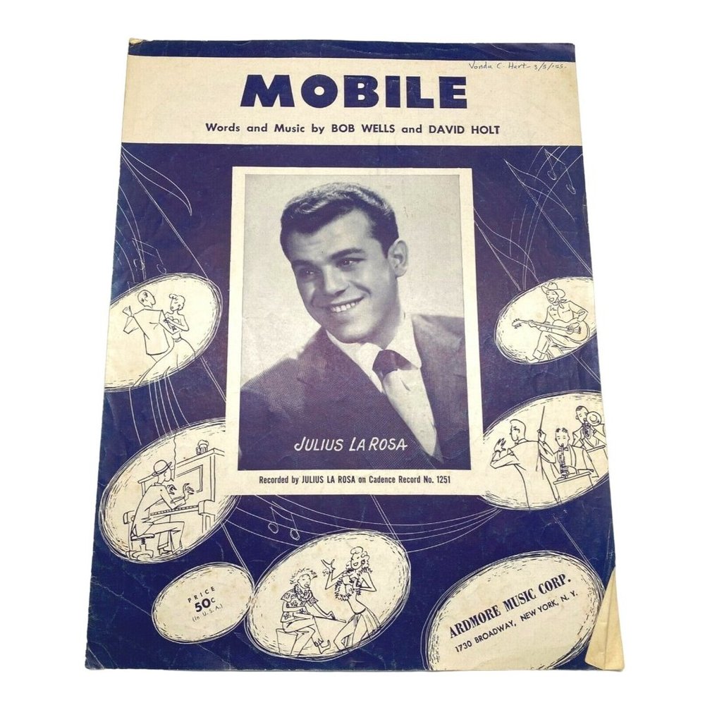 Mobile Bob Wells Vtg Piano Sheet Music Country Honky Tonk 1954 Julius La Rosa